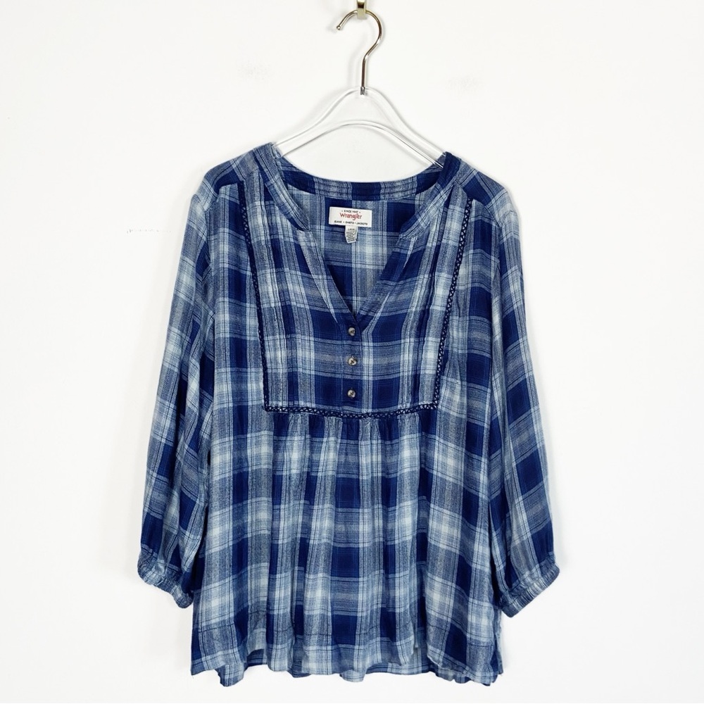 Wrangler Plaid Popover Top Blouse Blue 3/4
Sleeve size L Western Boho